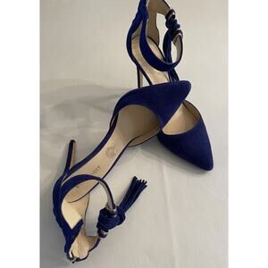 Nine West Blue Suede Leather Ankle Straps Pointy Toe Heels Shoes Size 9 m